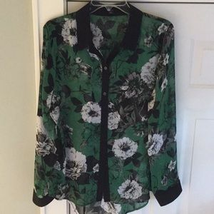 Sheer high low IMNYC button down shirt.